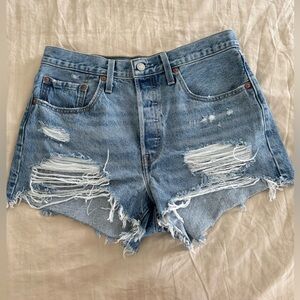 Levi 501 Size 30 Denim Blue Jean Shorts Ripped Distressed Button Fly